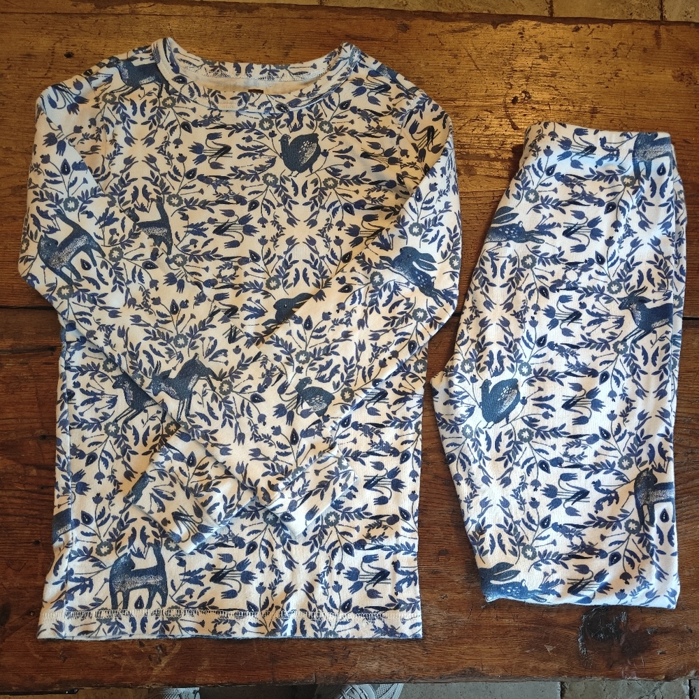 Tea Collection Pajama Set Blue Animal Woodland Print 12 Cotton Isle of Capri